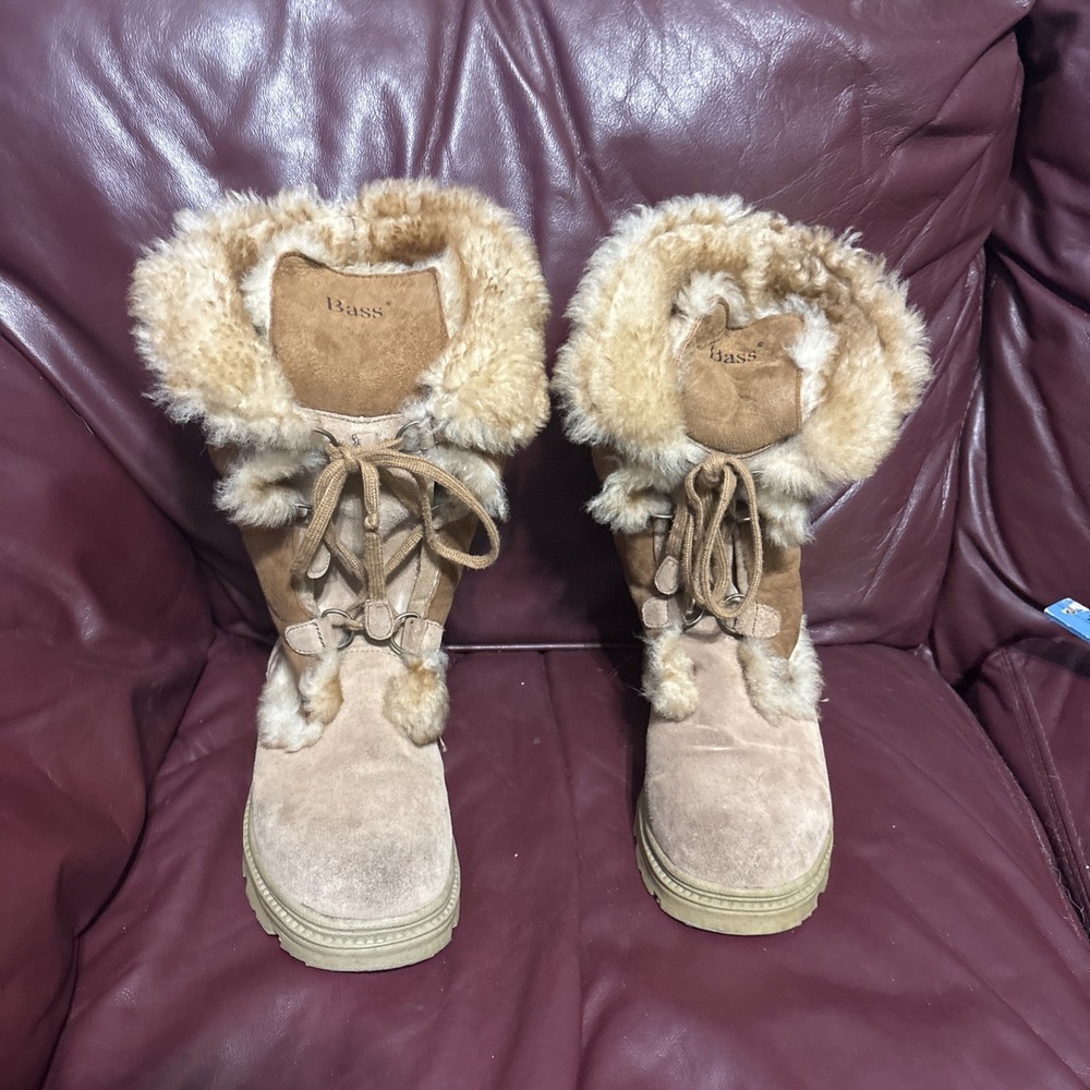 Bass Clove Brown Suede Faux Fur Boots Women Sz 8 Full Ball 3117-260